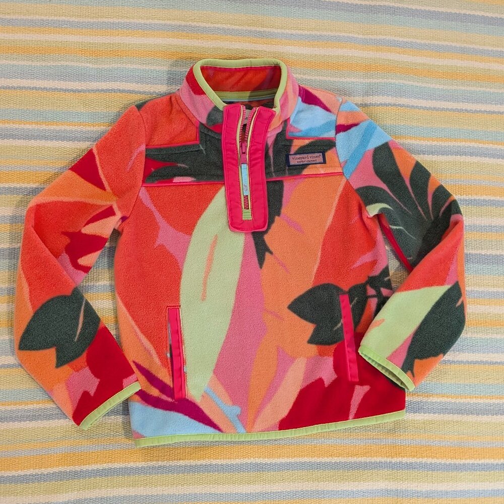 ⭐ Girls Vineyard Vines tropical print fleece pullover XS 5-6 (RARE PRINT!)